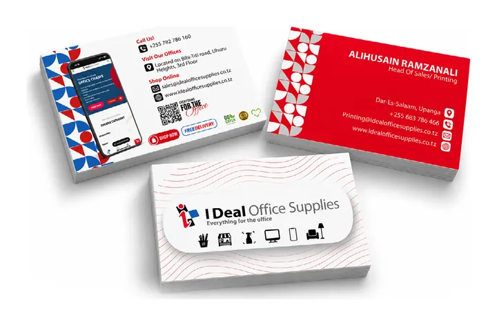 Business cards printed with a client brand